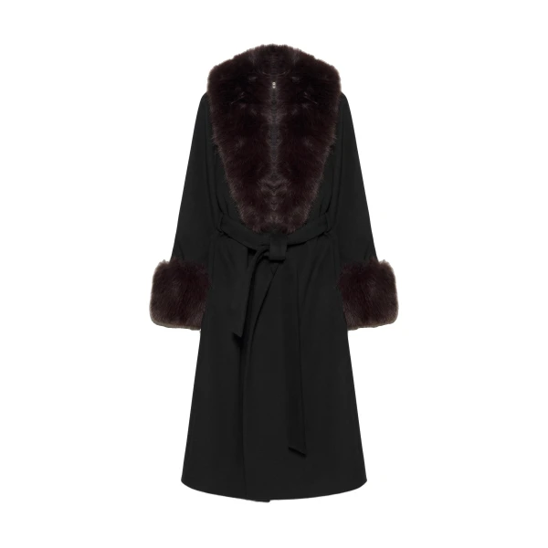 Kinsley Faux Fur Wool Coat in Black Chocolate Multi