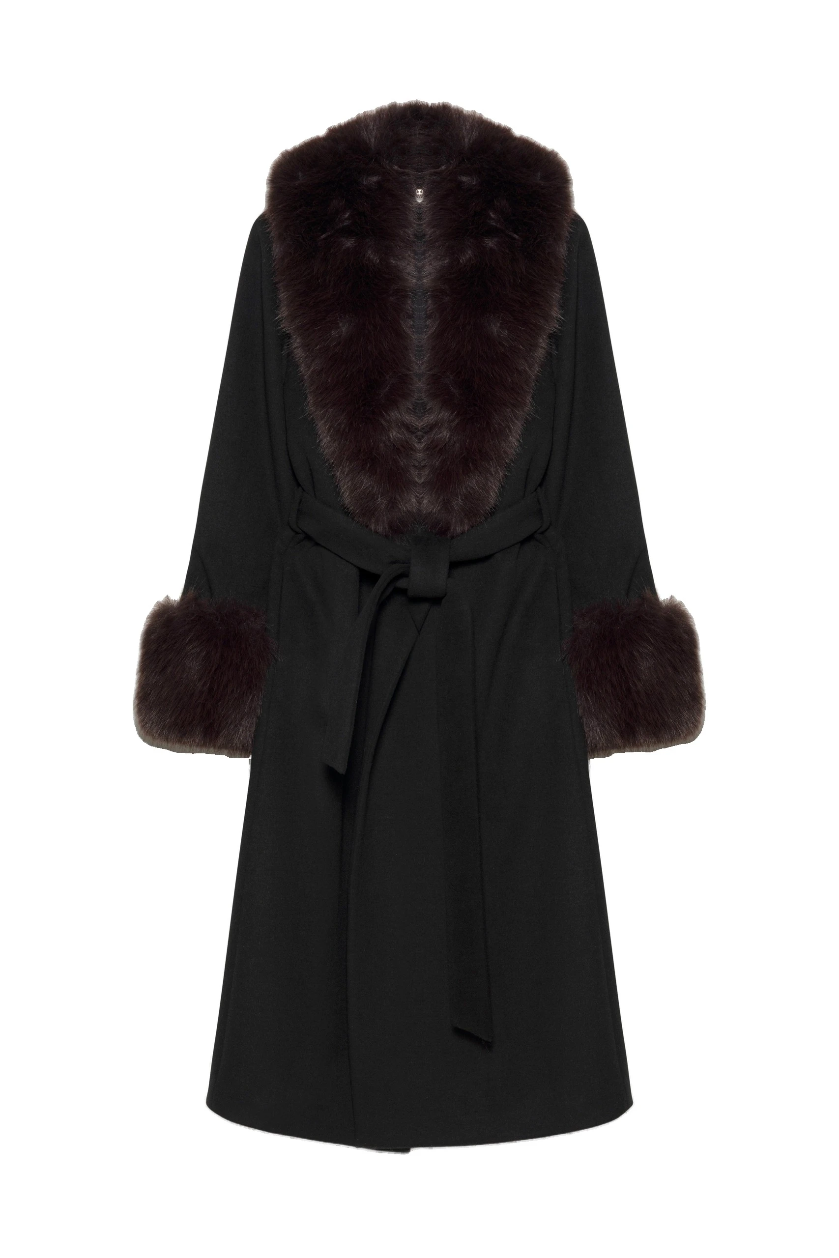 SIMKHAI Kinsley Faux Fur Wool Coat in Black Chocolate Multi SIMKHAI Kinsley Faux Fur Wool Coat in Black Chocolate Multi