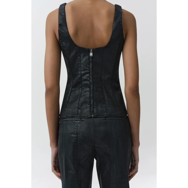 Lachlan Coated Denim Bustier Top in Coated Black - Image 5