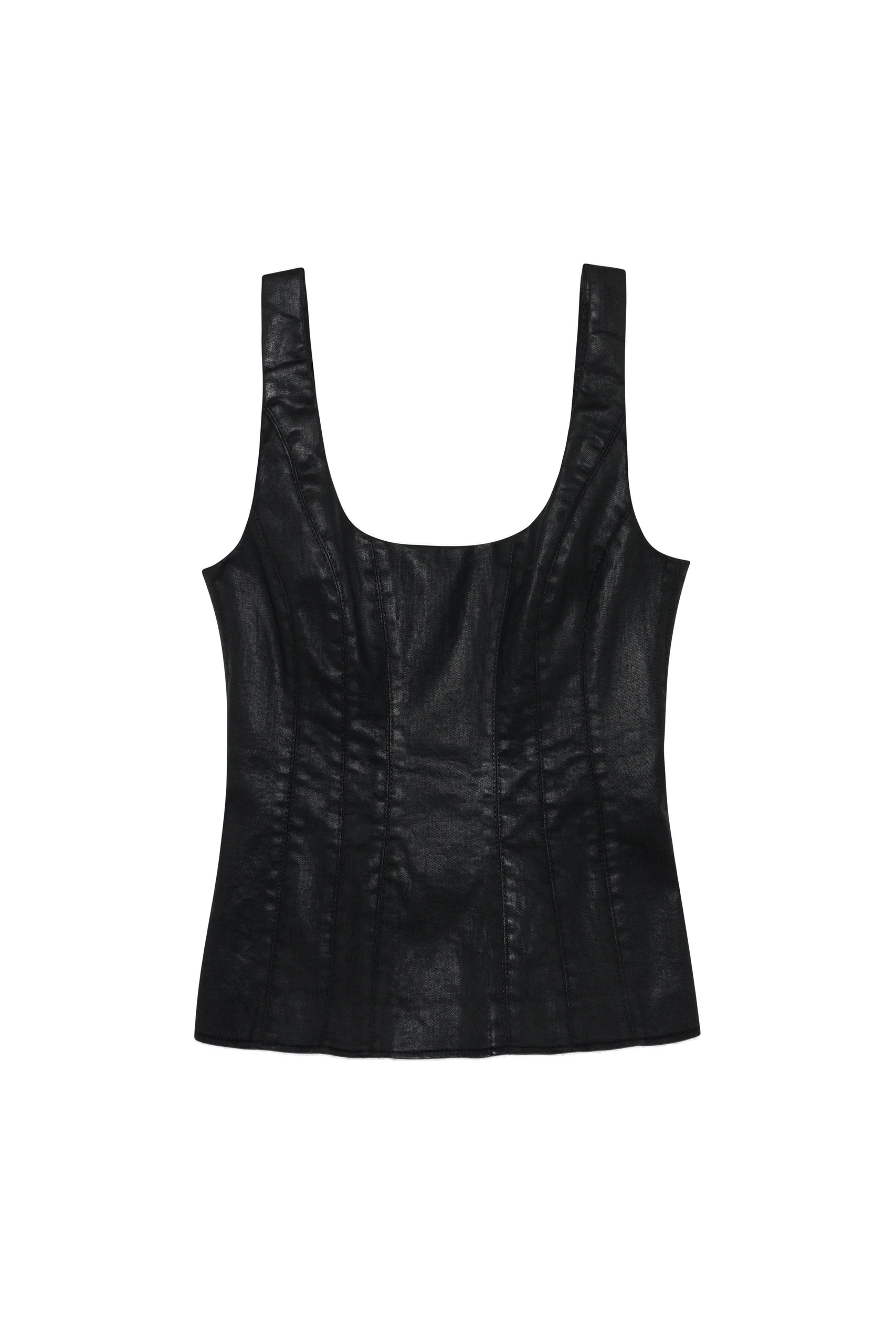 SIMKHAI Lachlan Coated Denim Bustier Top in Coated Black SIMKHAI Lachlan Coated Denim Bustier Top in Coated Black