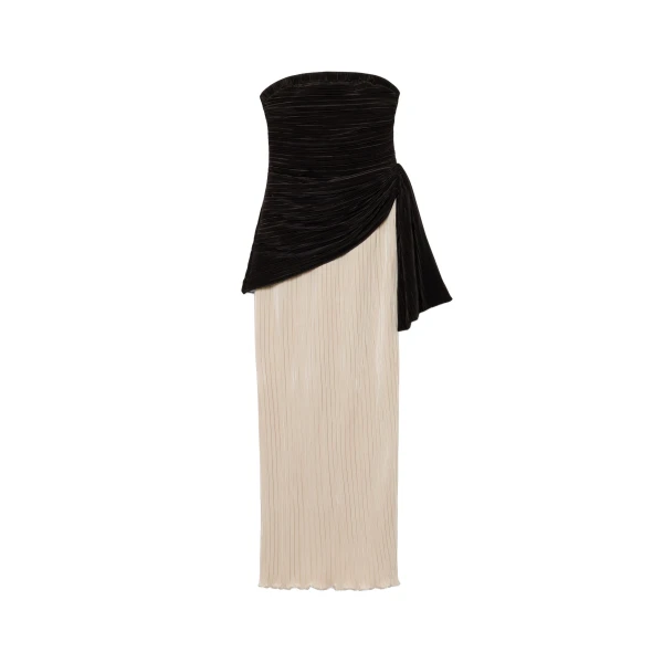 Laia Plisse Bustier Gown in Black Multi