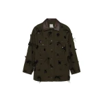 SIMKHAI Larz Embellished Denim Jacket in Dark Olive