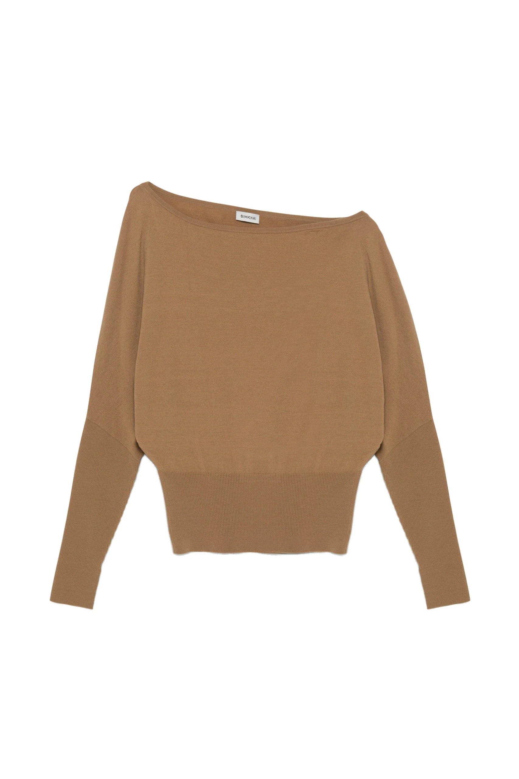 SIMKHAI Lavina Off Shoulder Sweater in Camel SIMKHAI Lavina Off Shoulder Sweater in Camel