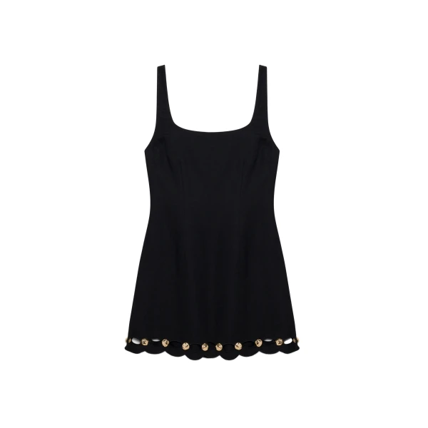 SIMKHAI Lindley Studded Linen Midi Dress in Black