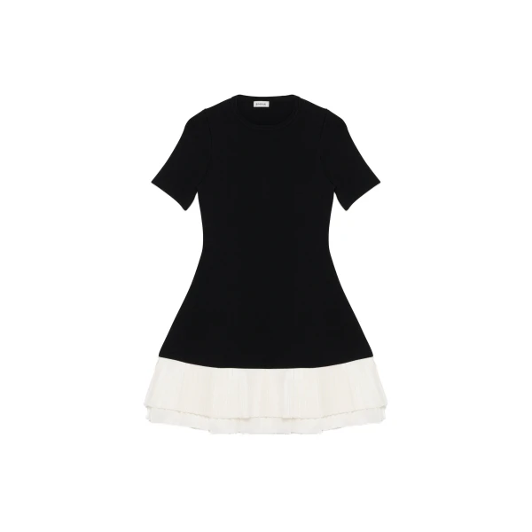 SIMKHAI Lorin Taffeta Knit Midi Dress in Black Multi