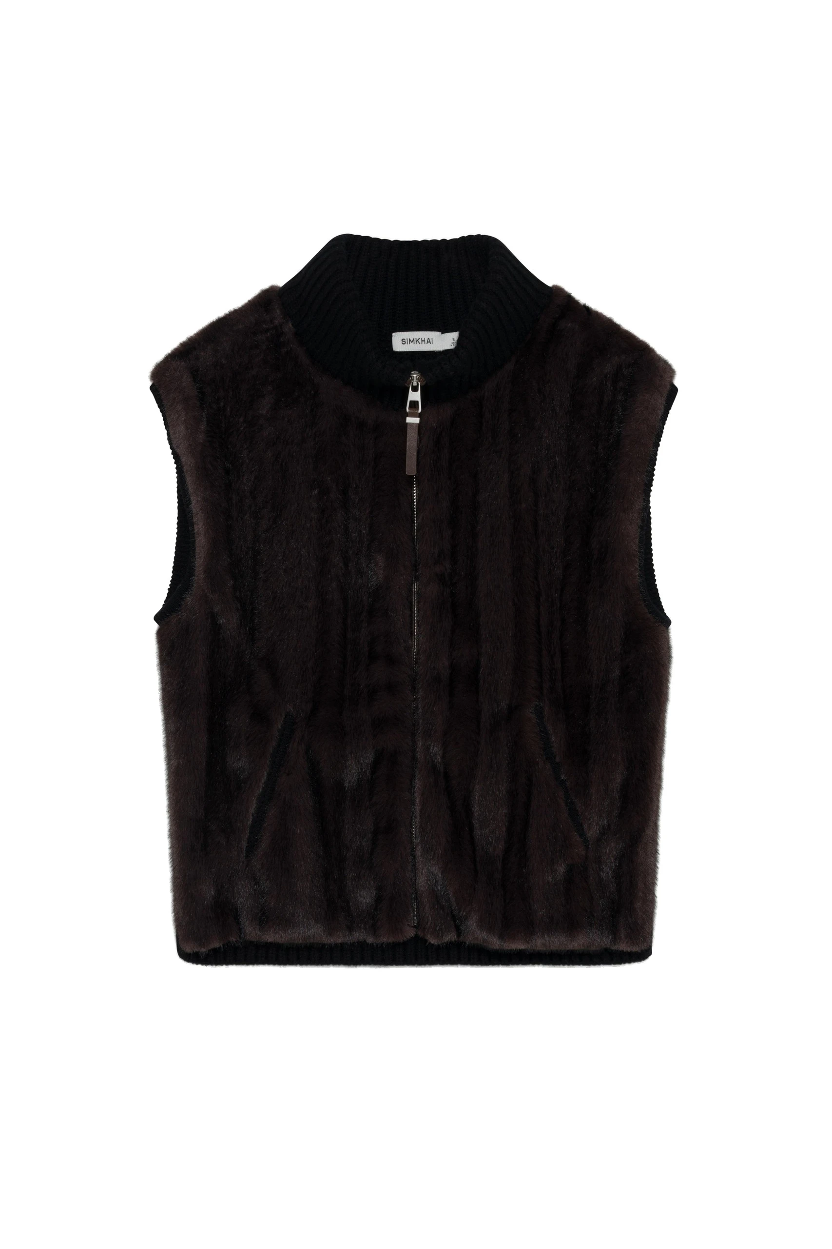 SIMKHAI Luma Faux Fur Vest in Black Chocolate Multi SIMKHAI Luma Faux Fur Vest in Black Chocolate Multi