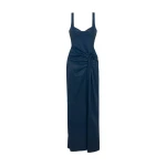 SIMKHAI Lyle Draped Leather Dress in Dark Indigo