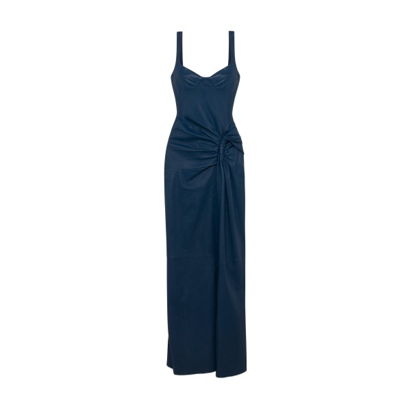 SIMKHAI Lyle Draped Leather Dress in Dark Indigo