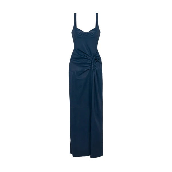 Lyle Draped Leather Dress in Dark Indigo