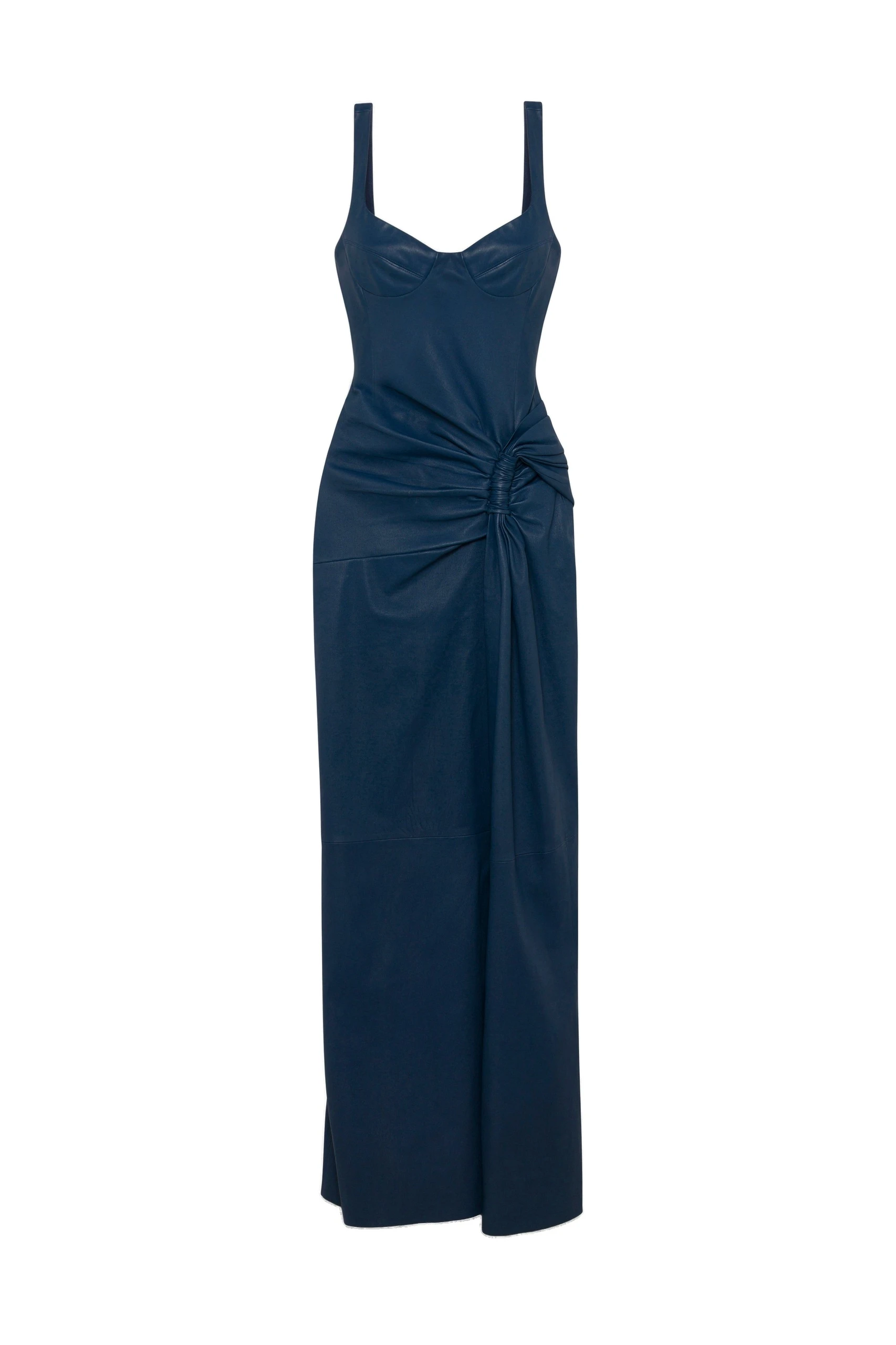 SIMKHAI Lyle Draped Leather Dress in Dark Indigo SIMKHAI Lyle Draped Leather Dress in Dark Indigo