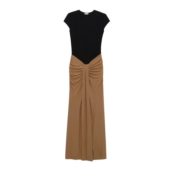 SIMKHAI Matilde Draped Jersey Gown in Black Multi