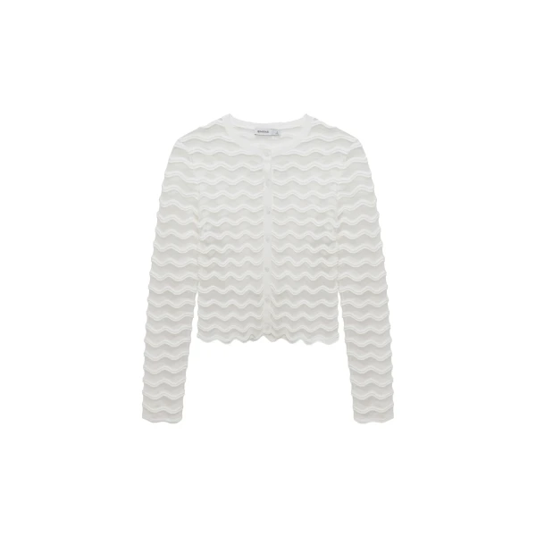 Maxime Wavy Knit Cardigan in Ivory