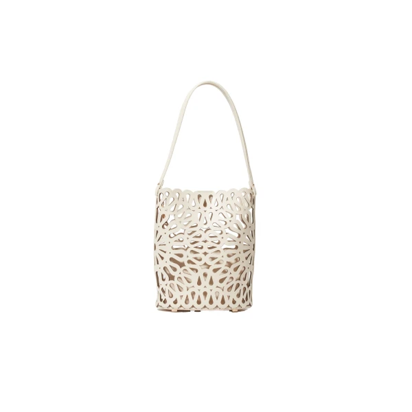 Mccall Laser Cut Leather Bucket Bag in Cream