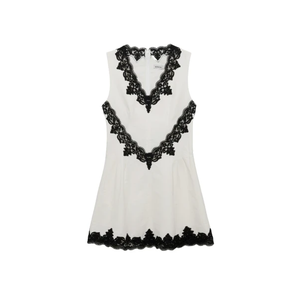 SIMKHAI Minna Cotton Faille Lace Mini Dress in Ivory Multi