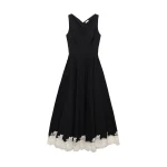 SIMKHAI Mira Cotton Faille Lace Midi Dress in Black Multi