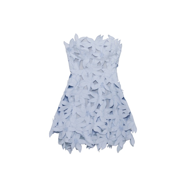SIMKHAI Miri Embroidered Cotton Bustier Mini Dress in Periwinkle Sky