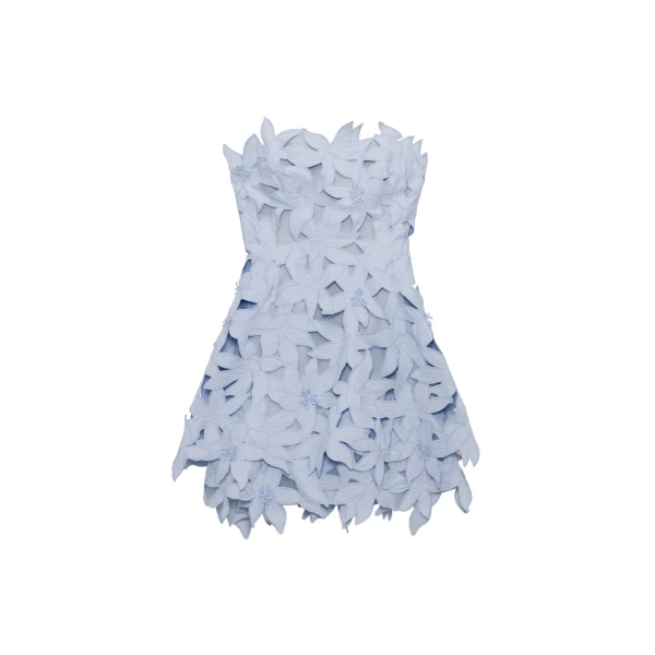 Miri Embroidered Cotton Bustier Mini Dress in Periwinkle Sky