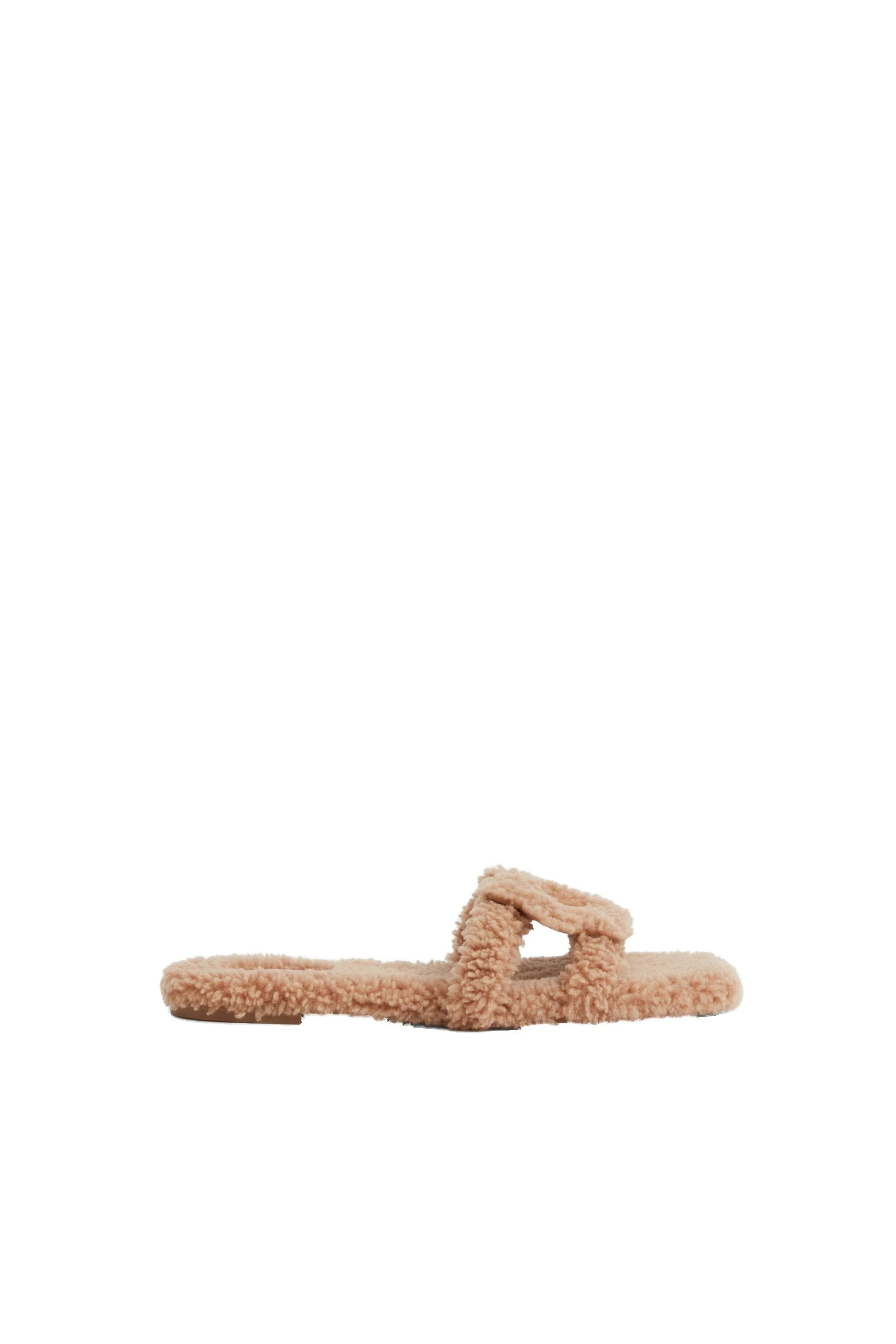 SIMKHAI Monogram Shearling Slide in Light Camel SIMKHAI Monogram Shearling Slide in Light Camel