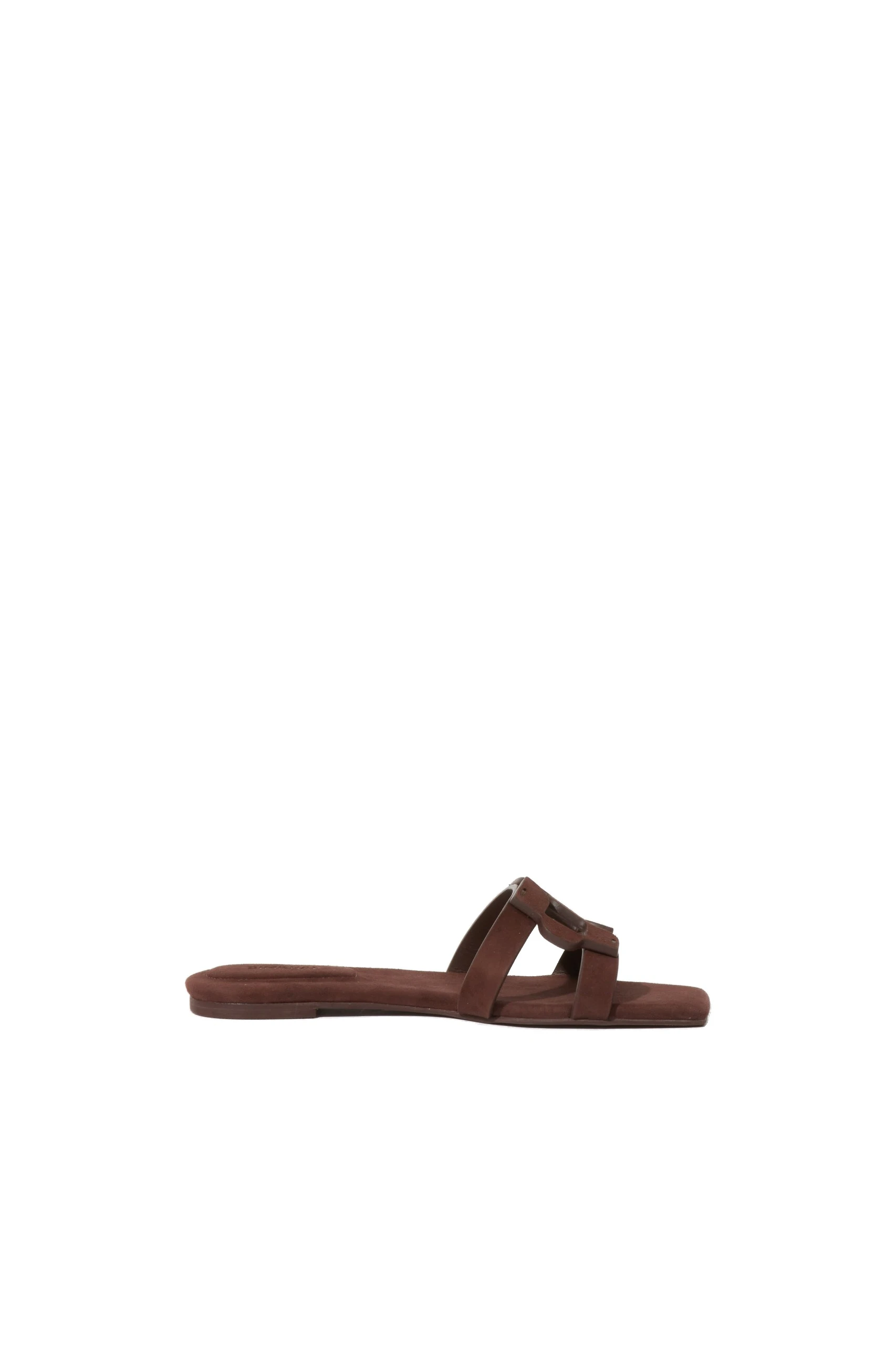 SIMKHAI Monogram Suede Flat Slide in Cacao SIMKHAI Monogram Suede Flat Slide in Cacao