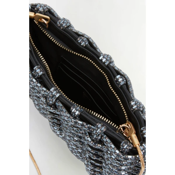 Morgan Woven Rhinestone Clutch in Black - Image 5