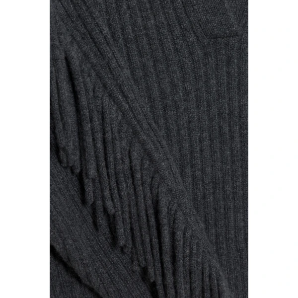 Natalia Collared Fringe Sweater in Dark Charcoal Melange - Image 6