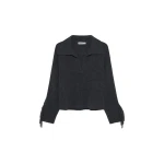 SIMKHAI Natalia Collared Fringe Sweater in Dark Charcoal Melange