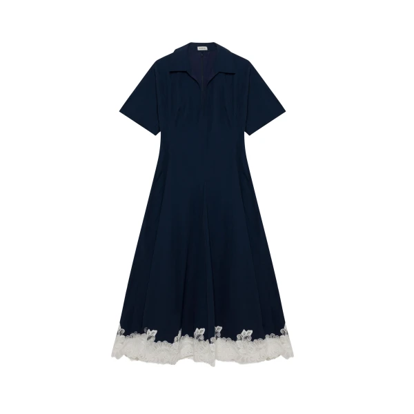 Nerris Cotton Faille Lace Midi Dress in Midnight Multi