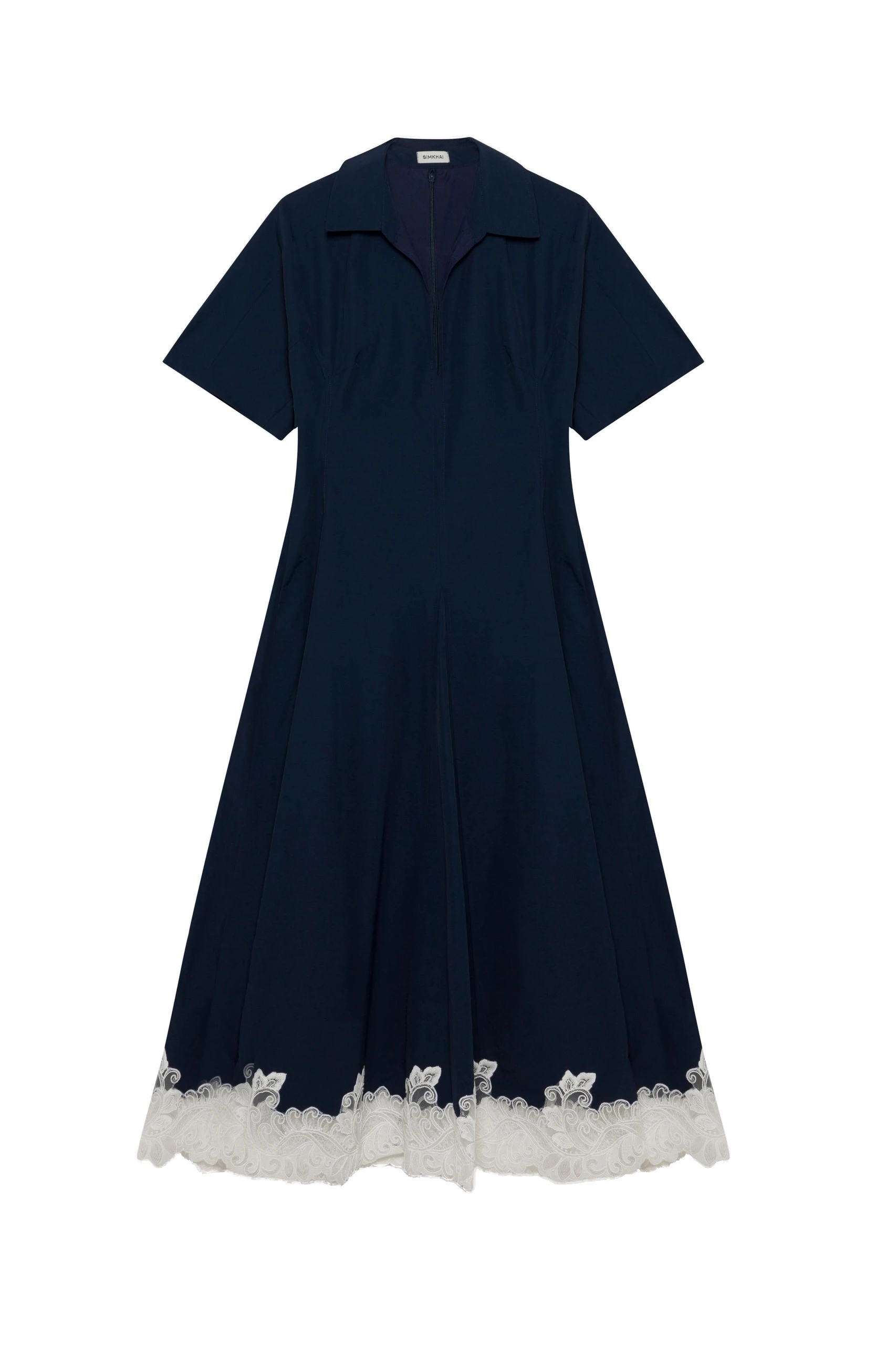 SIMKHAI Nerris Cotton Faille Lace Midi Dress in Midnight Multi SIMKHAI Nerris Cotton Faille Lace Midi Dress in Midnight Multi