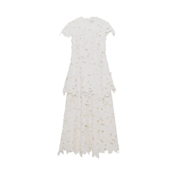 Neve Embroidered Cotton Midi Dress in Ivory