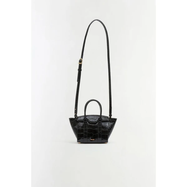 Nicola Croc-Embossed Leather Mini Tote in Black - Image 5