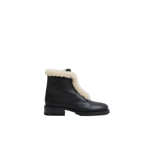 SIMKHAI Noah Shearling Lug Sole Zip Boot in Black Ecru