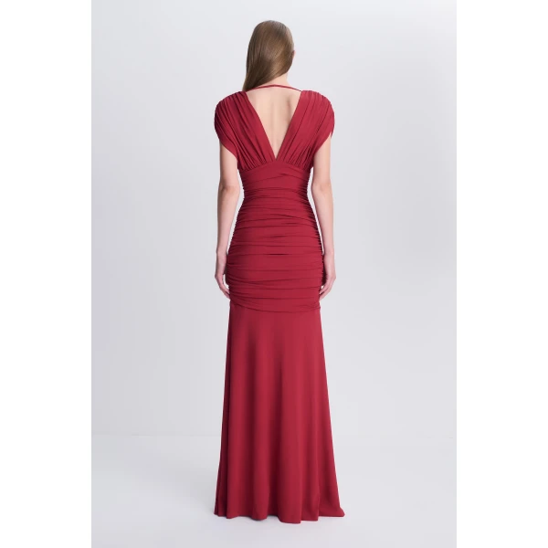 Norvelle Draped Jersey Gown in Lipstick - Image 5