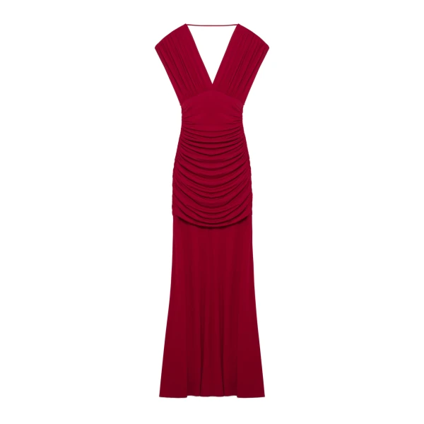 SIMKHAI Norvelle Draped Jersey Gown in Lipstick
