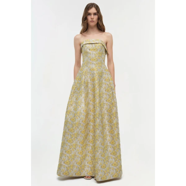 Octavia Jacquard Strapless Gown in Buttercream - Image 6