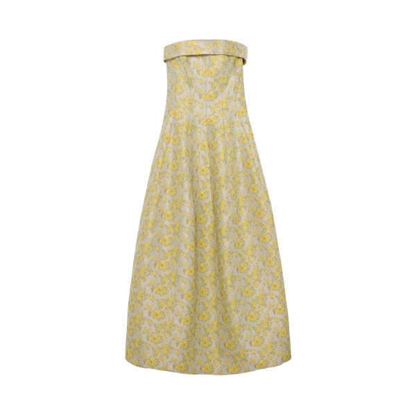 SIMKHAI Octavia Jacquard Strapless Gown in Buttercream