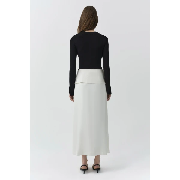 Ornella Knit Satin Midi Dress in Black Multi - Image 5