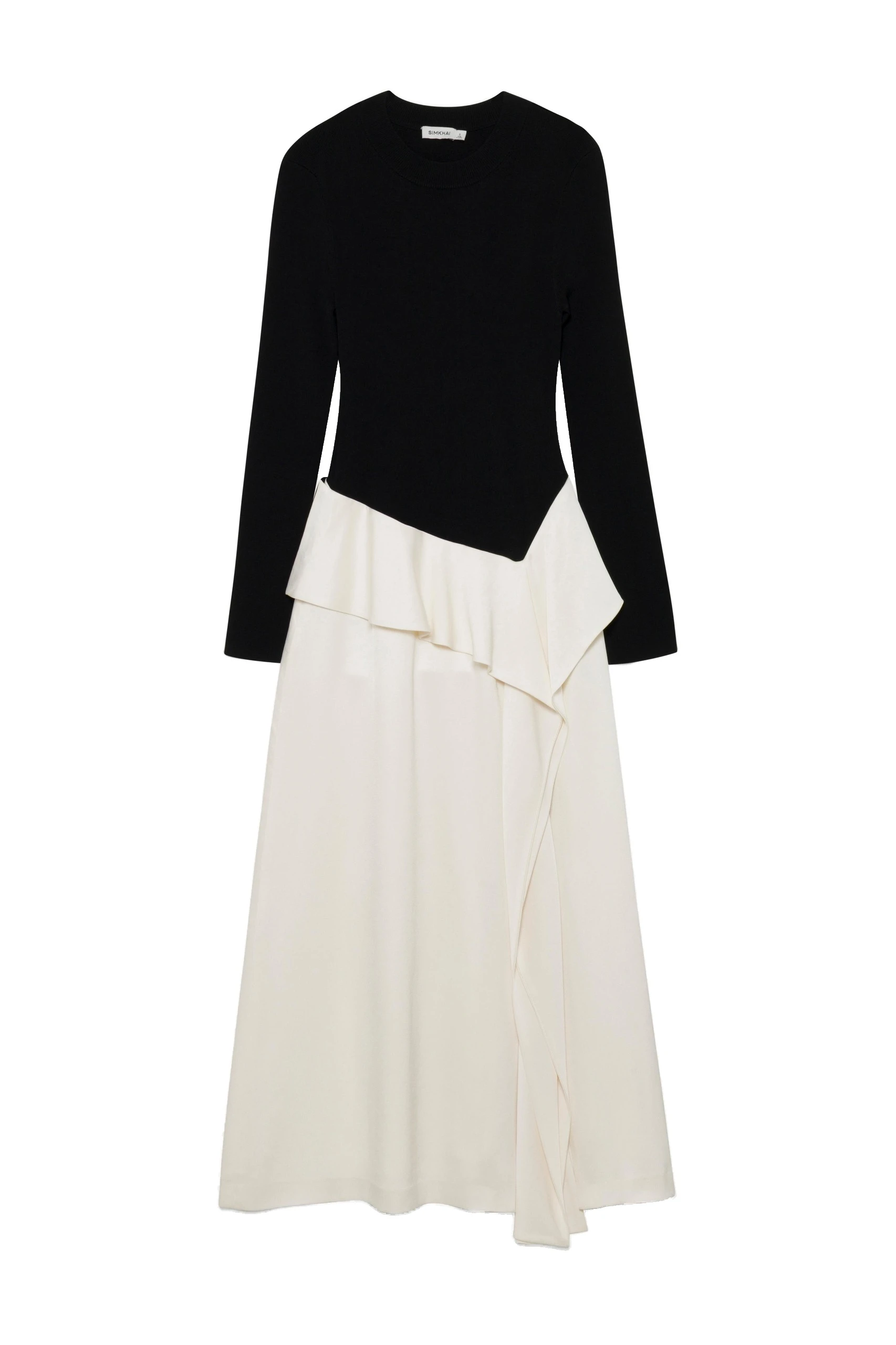 SIMKHAI Ornella Knit Satin Midi Dress in Black Multi SIMKHAI Ornella Knit Satin Midi Dress in Black Multi
