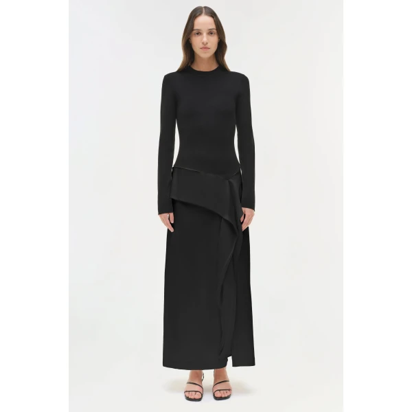 Ornella Knit Satin Midi Dress in Black - Image 6