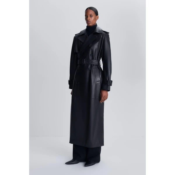 Oteria Belted Leather Coat in Black - Image 5