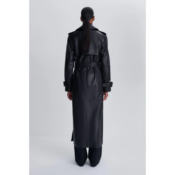 Oteria Belted Leather Coat in Black - Image 6