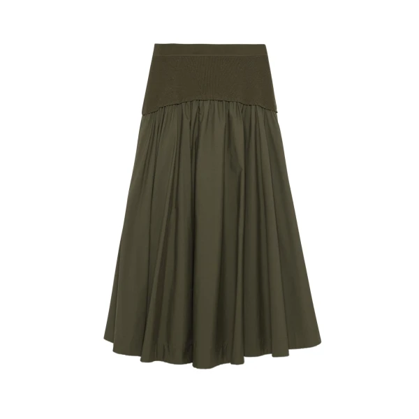SIMKHAI Ovie Knit Cotton Midi Skirt in Fern