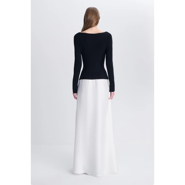 Paola Satin Knit Gown in Black Ivory - Image 5