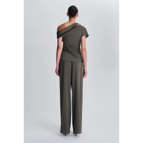 Phoebe Draped Satin Top in Dark Olive - Image 5