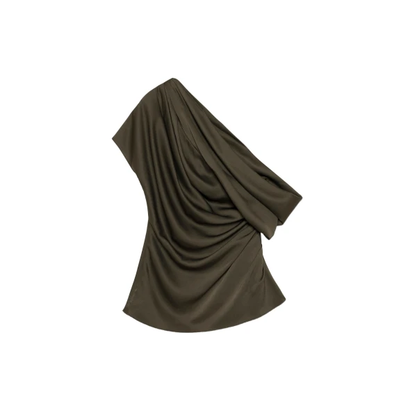 SIMKHAI Phoebe Draped Satin Top in Dark Olive