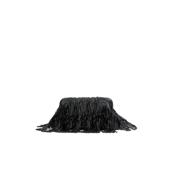 SIMKHAI Pia Beaded Fringe Clutch in Black