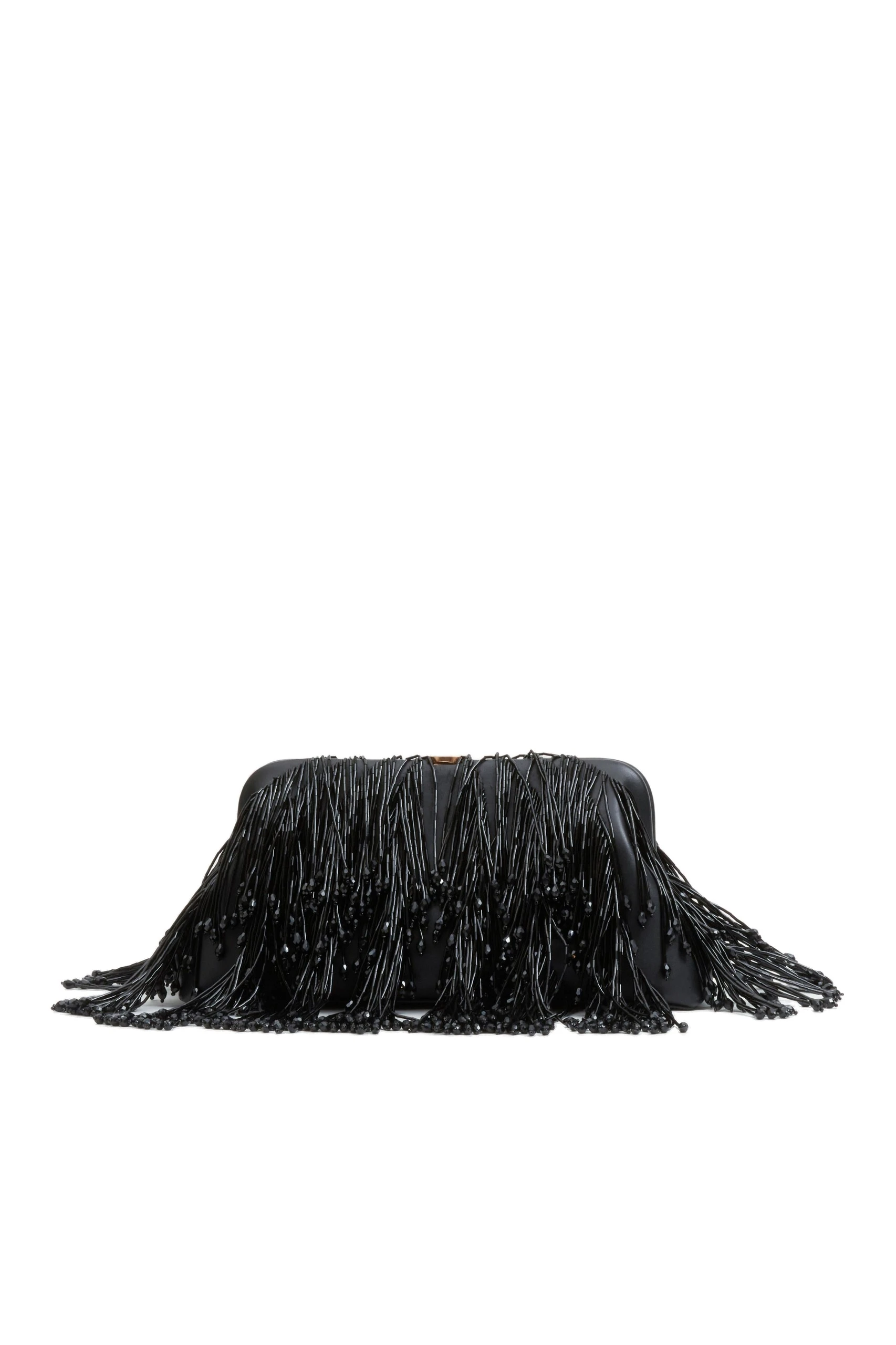 SIMKHAI Pia Beaded Fringe Clutch in Black SIMKHAI Pia Beaded Fringe Clutch in Black
