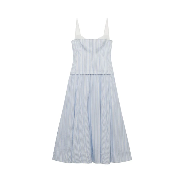 SIMKHAI Quinlin Bustier Midi Dress in Blue Stripe