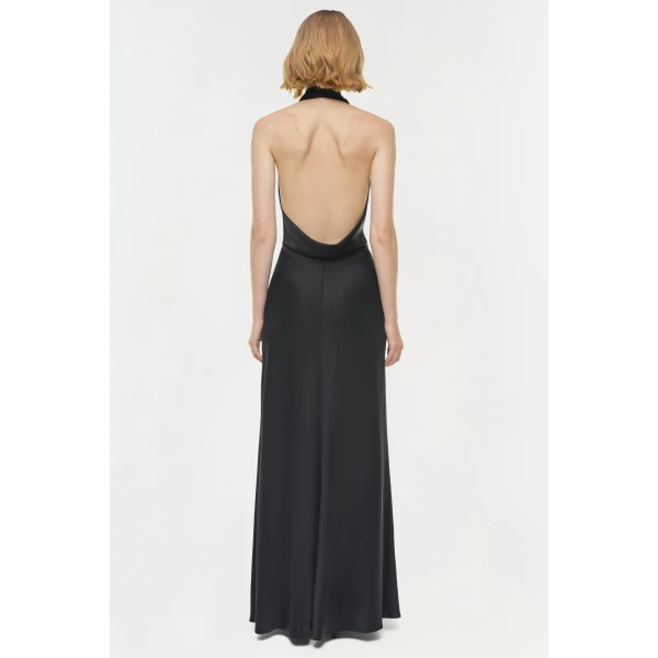 Reannon Draped Satin Gown in Black - Image 5