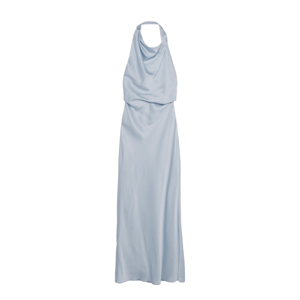 SIMKHAI Reannon Draped Satin Gown in Blue Haze