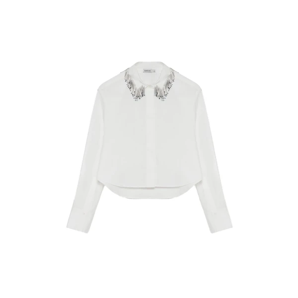 Renata Embellished Button Down Shirt in White